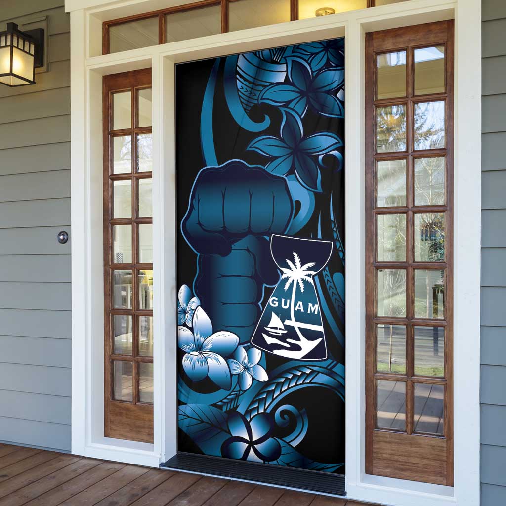 Blue Hafa Adai Guam Door Cover Chamorro Latte Stone Hand With Plumeria - Polynesian Pride