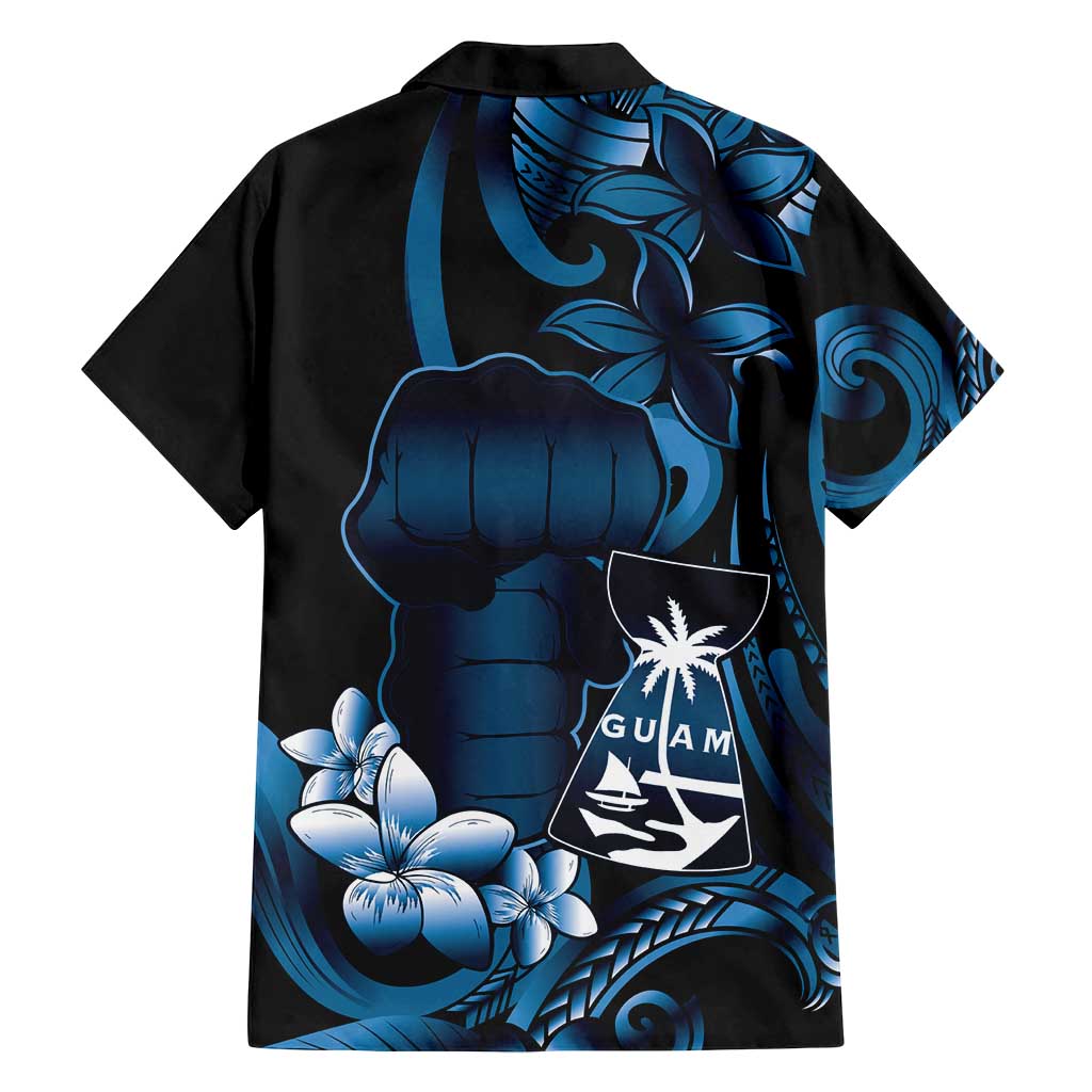 Blue Hafa Adai Guam Family Matching Long Sleeve Bodycon Dress and Hawaiian Shirt Chamorro Latte Stone Hand With Plumeria LT14 - Polynesian Pride