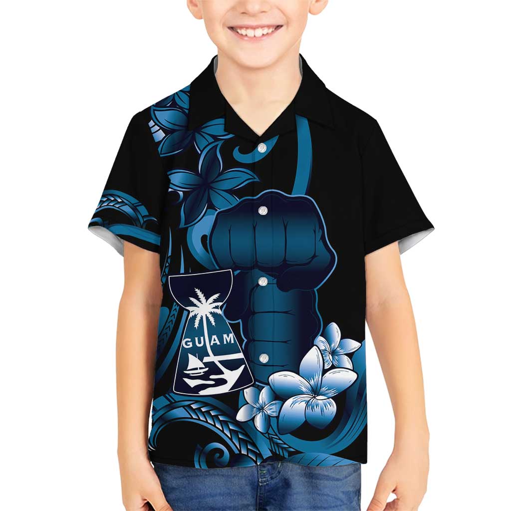 Blue Hafa Adai Guam Family Matching Long Sleeve Bodycon Dress and Hawaiian Shirt Chamorro Latte Stone Hand With Plumeria LT14 Son's Shirt Blue - Polynesian Pride