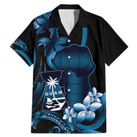 Blue Hafa Adai Guam Family Matching Mermaid Dress and Hawaiian Shirt Chamorro Latte Stone Hand With Plumeria LT14 Dad's Shirt - Short Sleeve Blue - Polynesian Pride