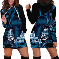 Blue Hafa Adai Guam Hoodie Dress Chamorro Latte Stone Hand With Plumeria