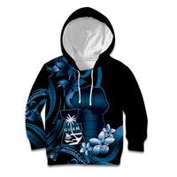 Blue Hafa Adai Guam Kid Hoodie Chamorro Latte Stone Hand With Plumeria