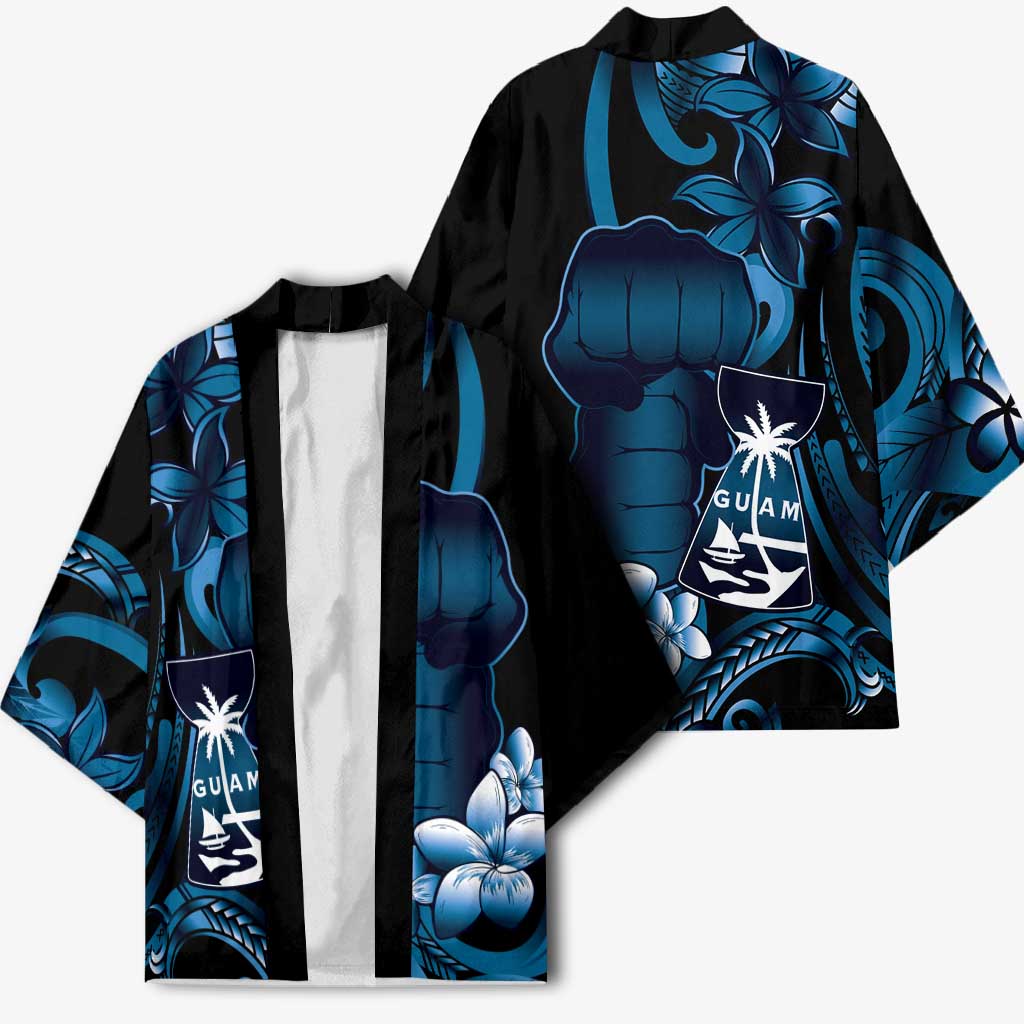 Blue Hafa Adai Guam Kimono Chamorro Latte Stone Hand With Plumeria - Polynesian Pride