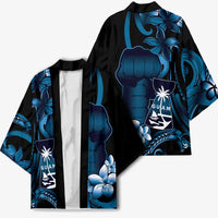 Blue Hafa Adai Guam Kimono Chamorro Latte Stone Hand With Plumeria - Polynesian Pride