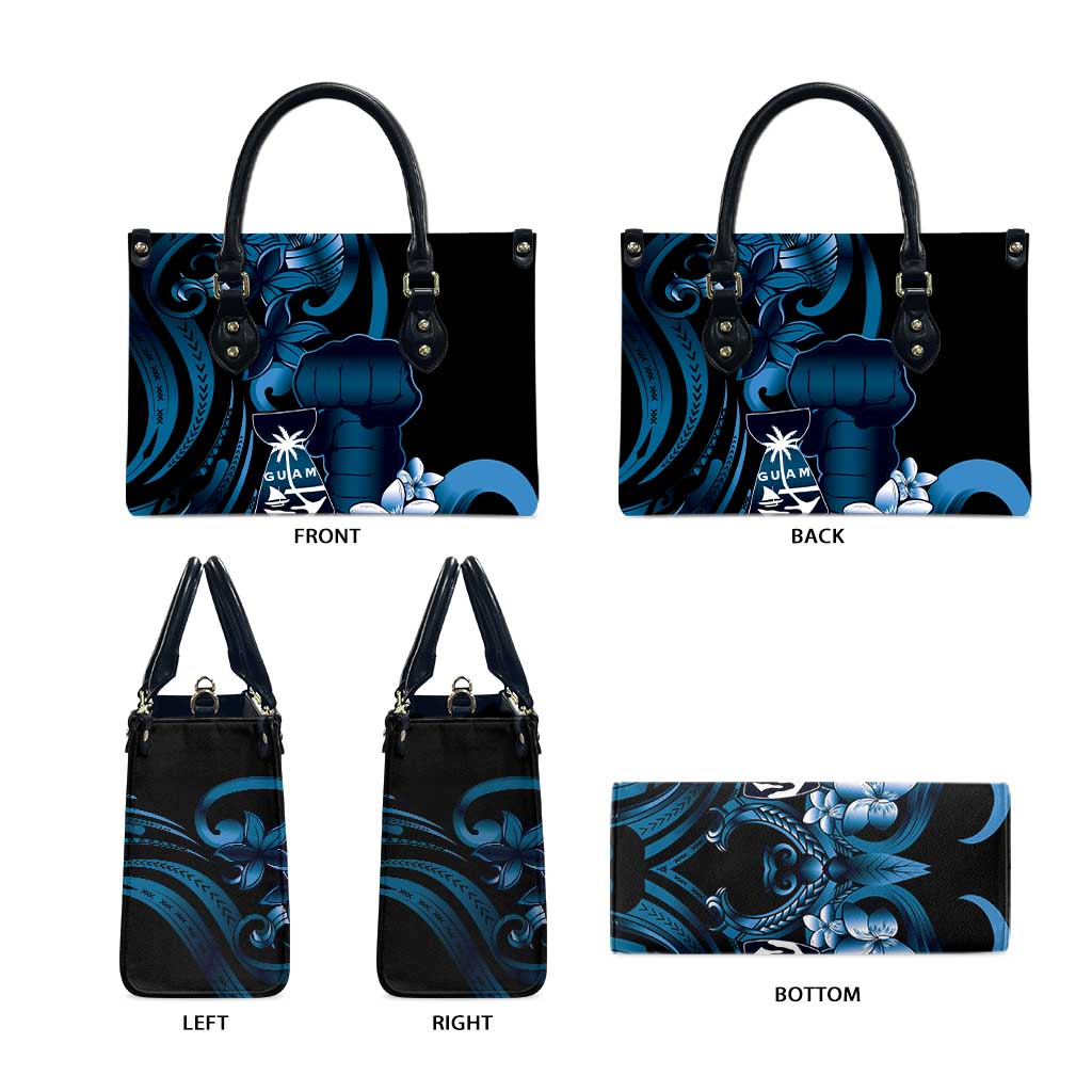Blue Hafa Adai Guam Leather Bag Chamorro Latte Stone Hand With Plumeria - Polynesian Pride