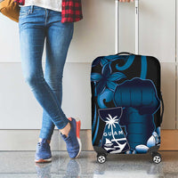 Blue Hafa Adai Guam Luggage Cover Chamorro Latte Stone Hand With Plumeria