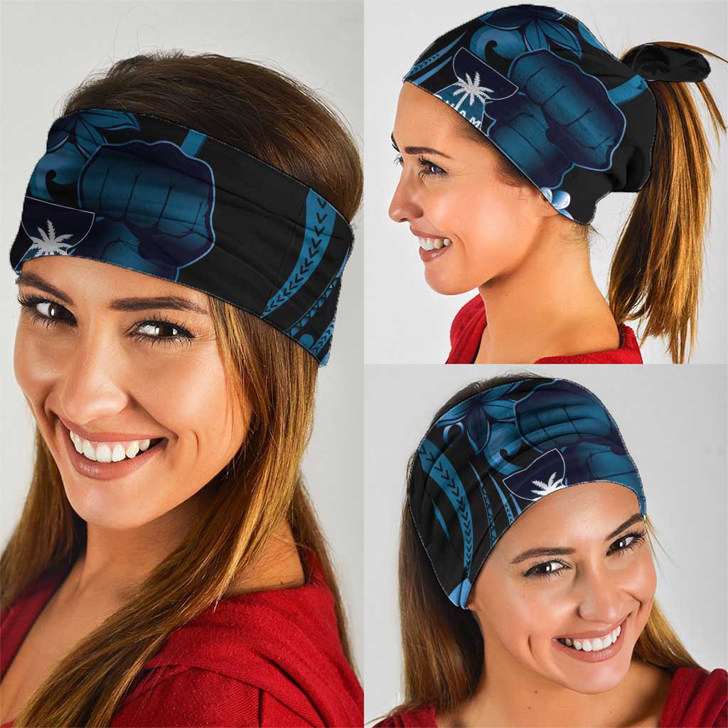 Blue Hafa Adai Guam Neck Gaiter Chamorro Latte Stone Hand With Plumeria - Polynesian Pride