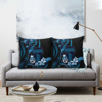 Blue Hafa Adai Guam Pillow Cover Chamorro Latte Stone Hand With Plumeria - Polynesian Pride