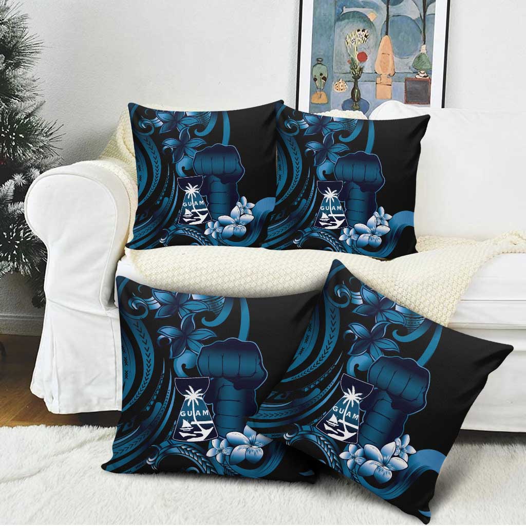 Blue Hafa Adai Guam Pillow Cover Chamorro Latte Stone Hand With Plumeria - Polynesian Pride