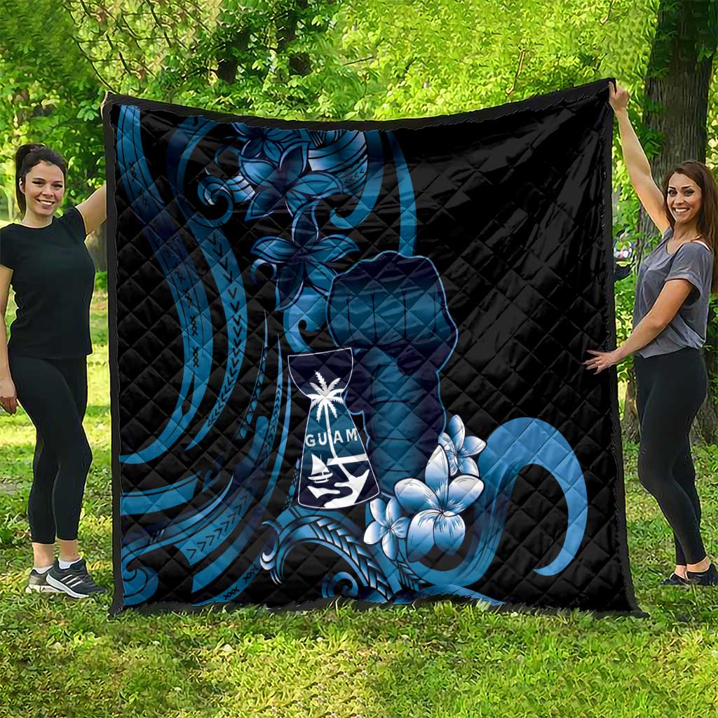 Blue Hafa Adai Guam Quilt Chamorro Latte Stone Hand With Plumeria