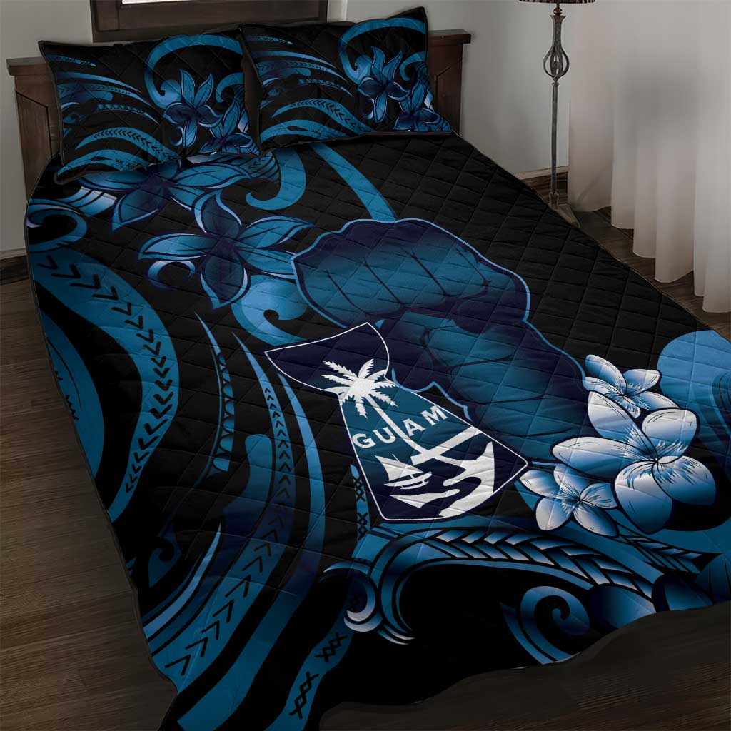 Blue Hafa Adai Guam Quilt Bed Set Chamorro Latte Stone Hand With Plumeria