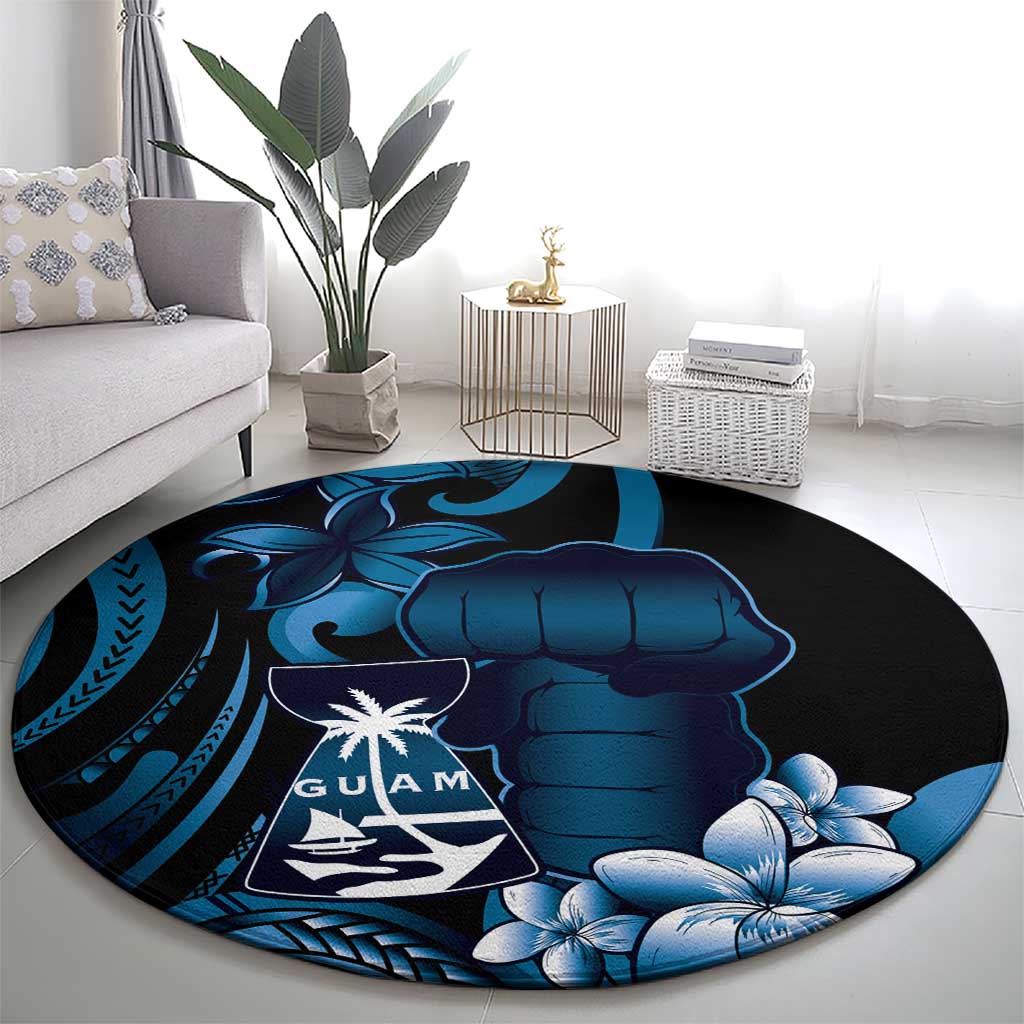 Blue Hafa Adai Guam Round Carpet Chamorro Latte Stone Hand With Plumeria