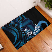 Blue Hafa Adai Guam Rubber Doormat Chamorro Latte Stone Hand With Plumeria