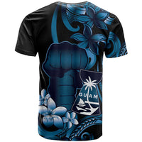 Blue Hafa Adai Guam T Shirt Chamorro Latte Stone Hand With Plumeria
