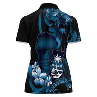 Blue Hafa Adai Guam Women Polo Shirt Chamorro Latte Stone Hand With Plumeria