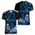 Blue Hafa Adai Guam Women V-Neck T-Shirt Chamorro Latte Stone Hand With Plumeria