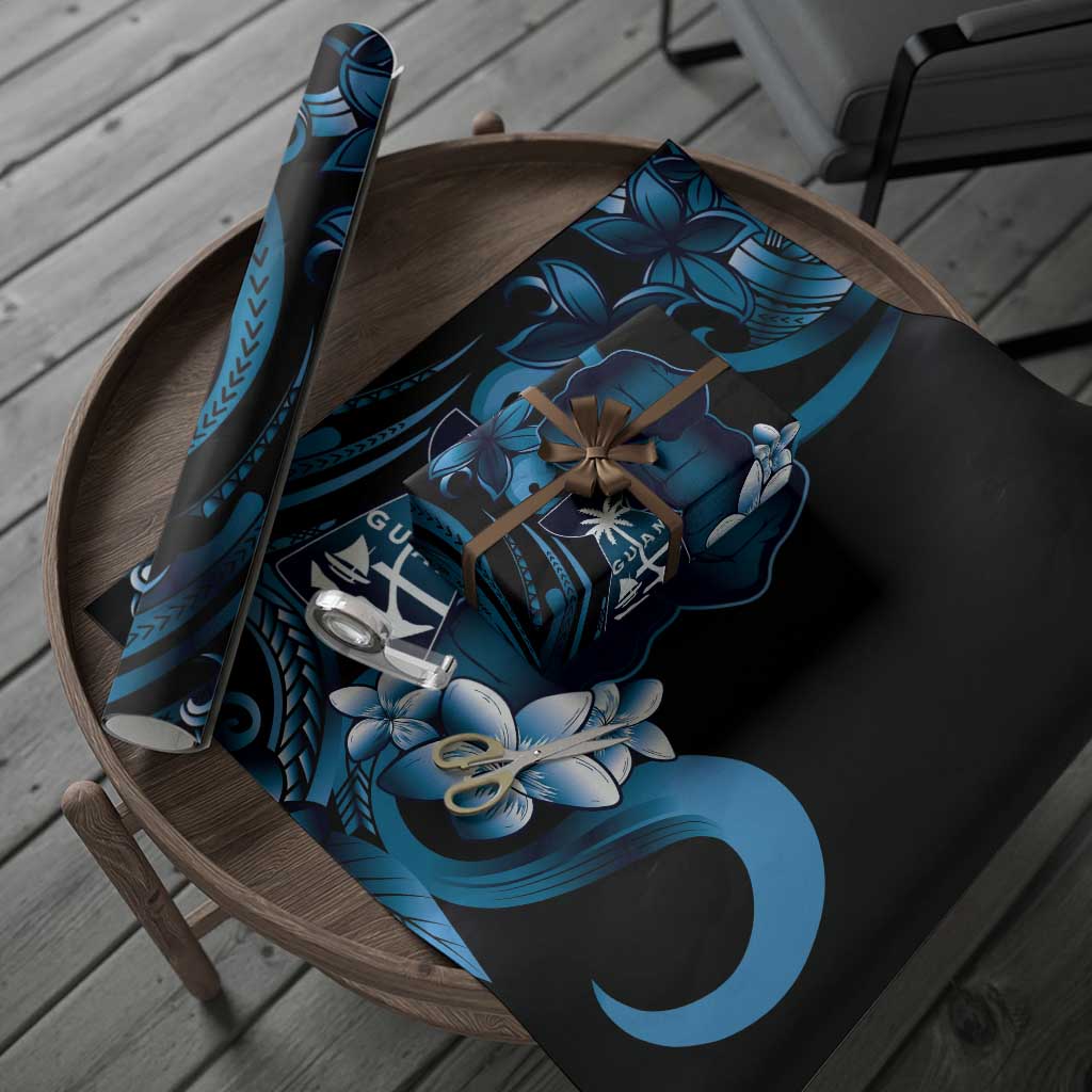 Blue Hafa Adai Guam Wrapping Paper Chamorro Latte Stone Hand With Plumeria - Polynesian Pride