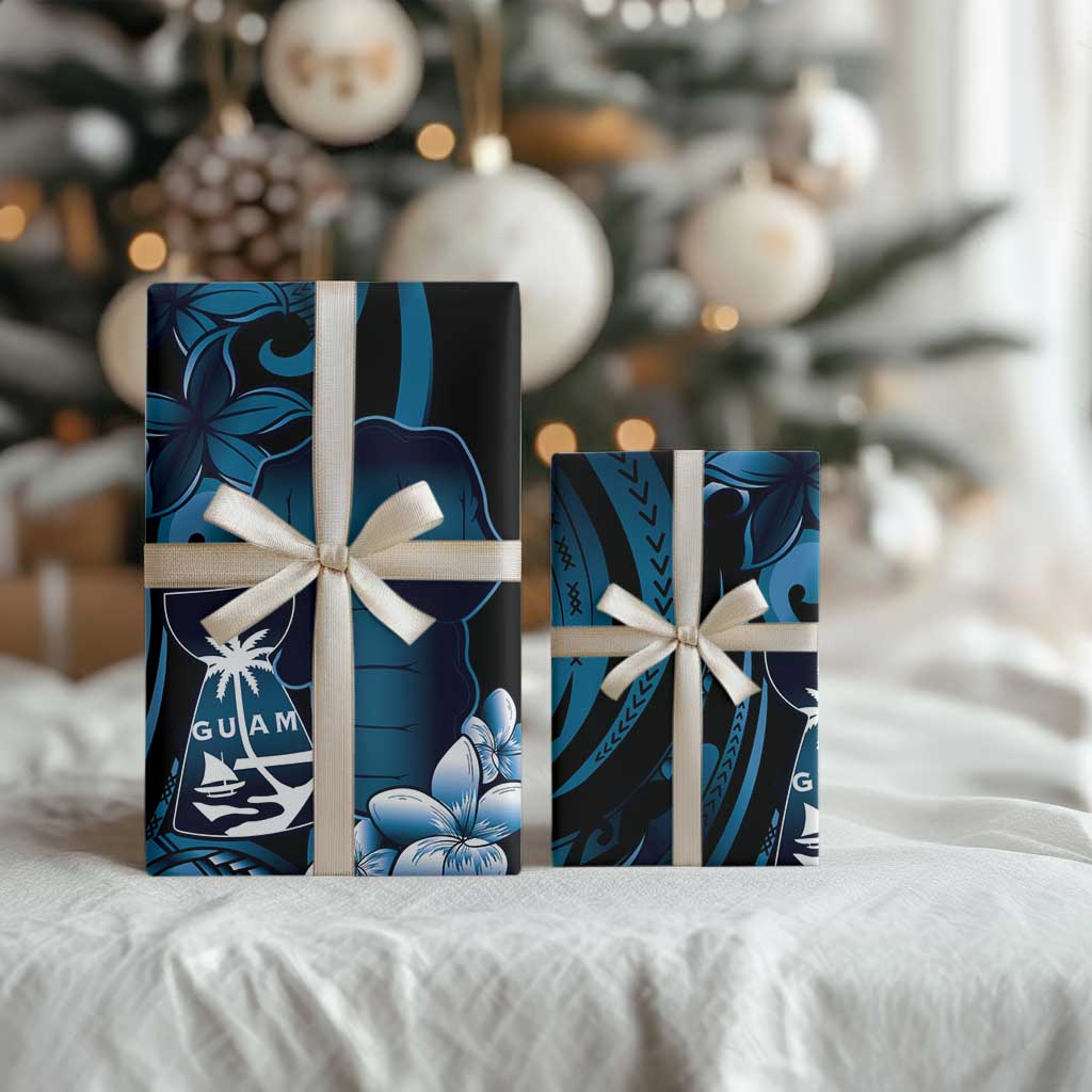 Blue Hafa Adai Guam Wrapping Paper Chamorro Latte Stone Hand With Plumeria - Polynesian Pride