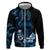 Blue Hafa Adai Guam Zip Hoodie Chamorro Latte Stone Hand With Plumeria
