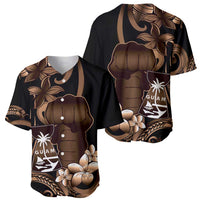 Brown Hafa Adai Guam Baseball Jersey Chamorro Latte Stone Hand With Plumeria