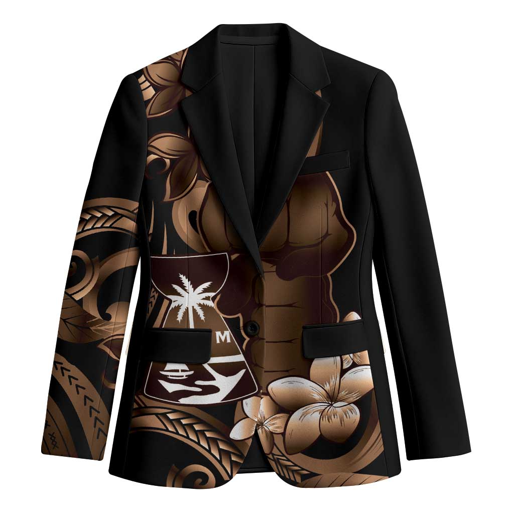 Brown Hafa Adai Guam Blazer Chamorro Latte Stone Hand With Plumeria - Polynesian Pride