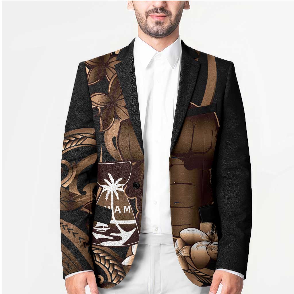 Brown Hafa Adai Guam Blazer Chamorro Latte Stone Hand With Plumeria - Polynesian Pride