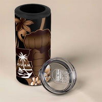 Brown Hafa Adai Guam 4 in 1 Can Cooler Tumbler Chamorro Latte Stone Hand With Plumeria