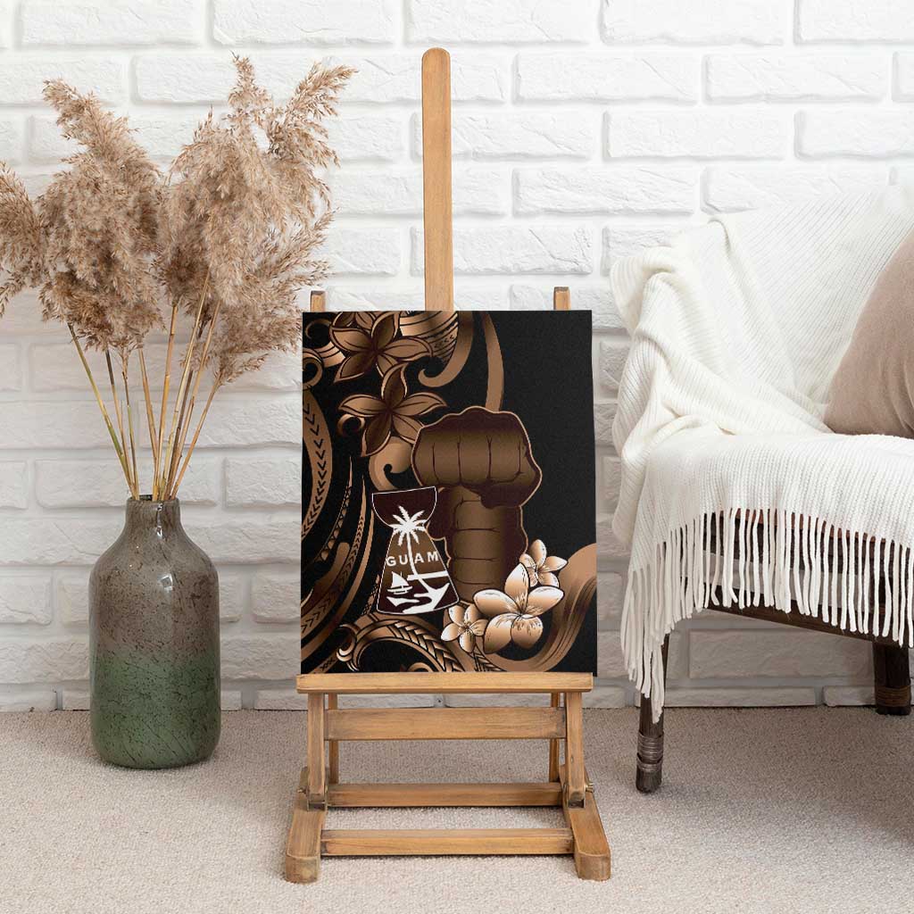 Brown Hafa Adai Guam Canvas Wall Art Chamorro Latte Stone Hand With Plumeria
