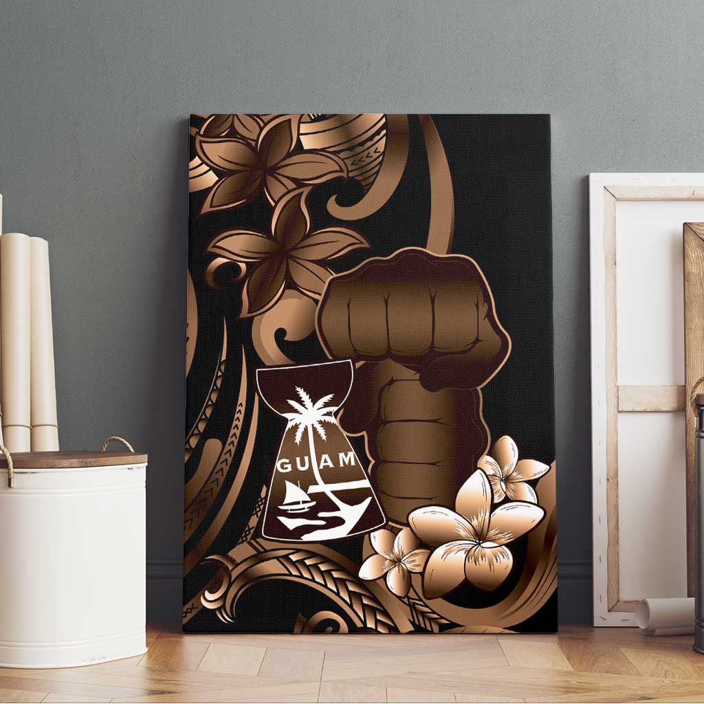 Brown Hafa Adai Guam Canvas Wall Art Chamorro Latte Stone Hand With Plumeria