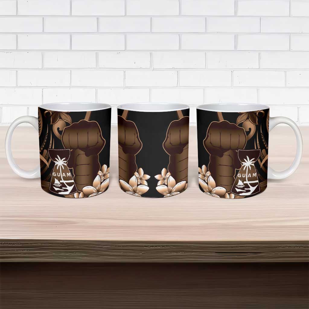 Brown Hafa Adai Guam Ceramic Mug Chamorro Latte Stone Hand With Plumeria - Polynesian Pride