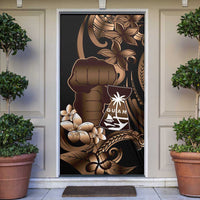 Brown Hafa Adai Guam Door Cover Chamorro Latte Stone Hand With Plumeria LT14 Brown - Polynesian Pride