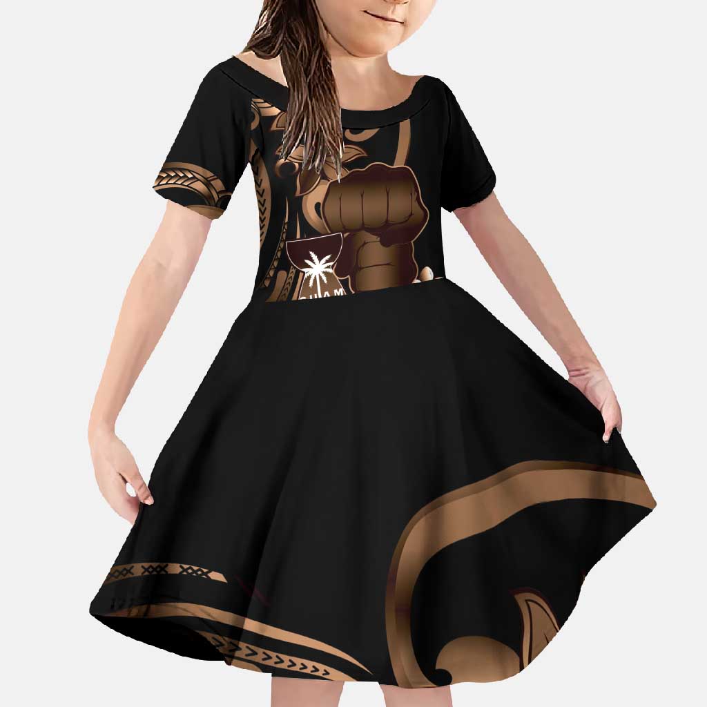 Brown Hafa Adai Guam Family Matching Mermaid Dress and Hawaiian Shirt Chamorro Latte Stone Hand With Plumeria LT14 Daughter's Dress Brown - Polynesian Pride