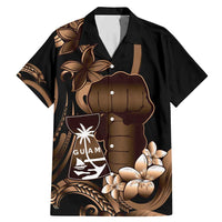 Brown Hafa Adai Guam Family Matching Mermaid Dress and Hawaiian Shirt Chamorro Latte Stone Hand With Plumeria LT14 Dad's Shirt - Short Sleeve Brown - Polynesian Pride