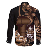 Brown Hafa Adai Guam Family Matching Mermaid Dress and Hawaiian Shirt Chamorro Latte Stone Hand With Plumeria LT14 - Polynesian Pride