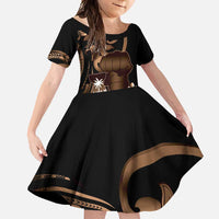 Brown Hafa Adai Guam Family Matching Tank Maxi Dress and Hawaiian Shirt Chamorro Latte Stone Hand With Plumeria LT14 Daughter's Dress Brown - Polynesian Pride