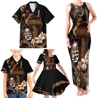 Brown Hafa Adai Guam Family Matching Tank Maxi Dress and Hawaiian Shirt Chamorro Latte Stone Hand With Plumeria LT14 - Polynesian Pride