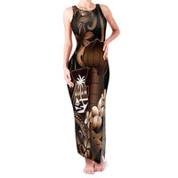 Brown Hafa Adai Guam Family Matching Tank Maxi Dress and Hawaiian Shirt Chamorro Latte Stone Hand With Plumeria LT14 Mom's Dress Brown - Polynesian Pride