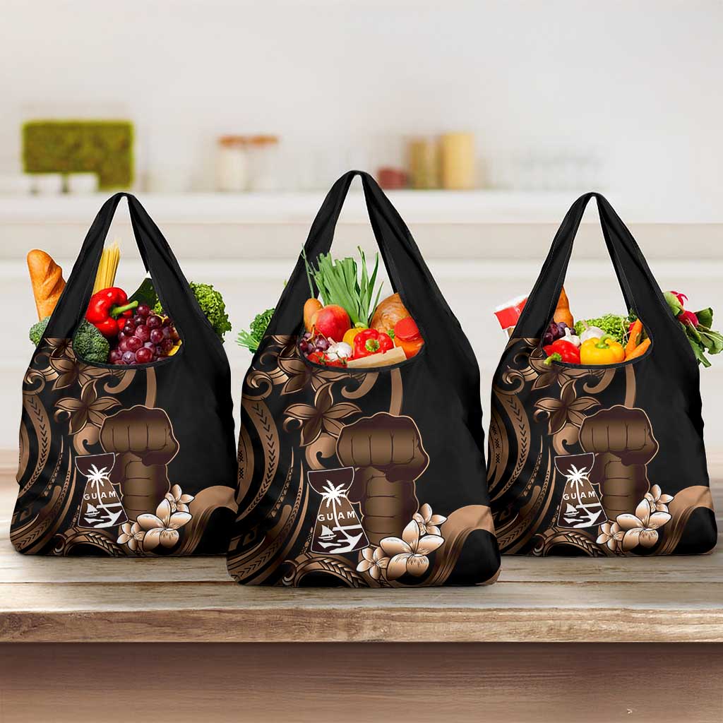 Brown Hafa Adai Guam Grocery Bag Chamorro Latte Stone Hand With Plumeria