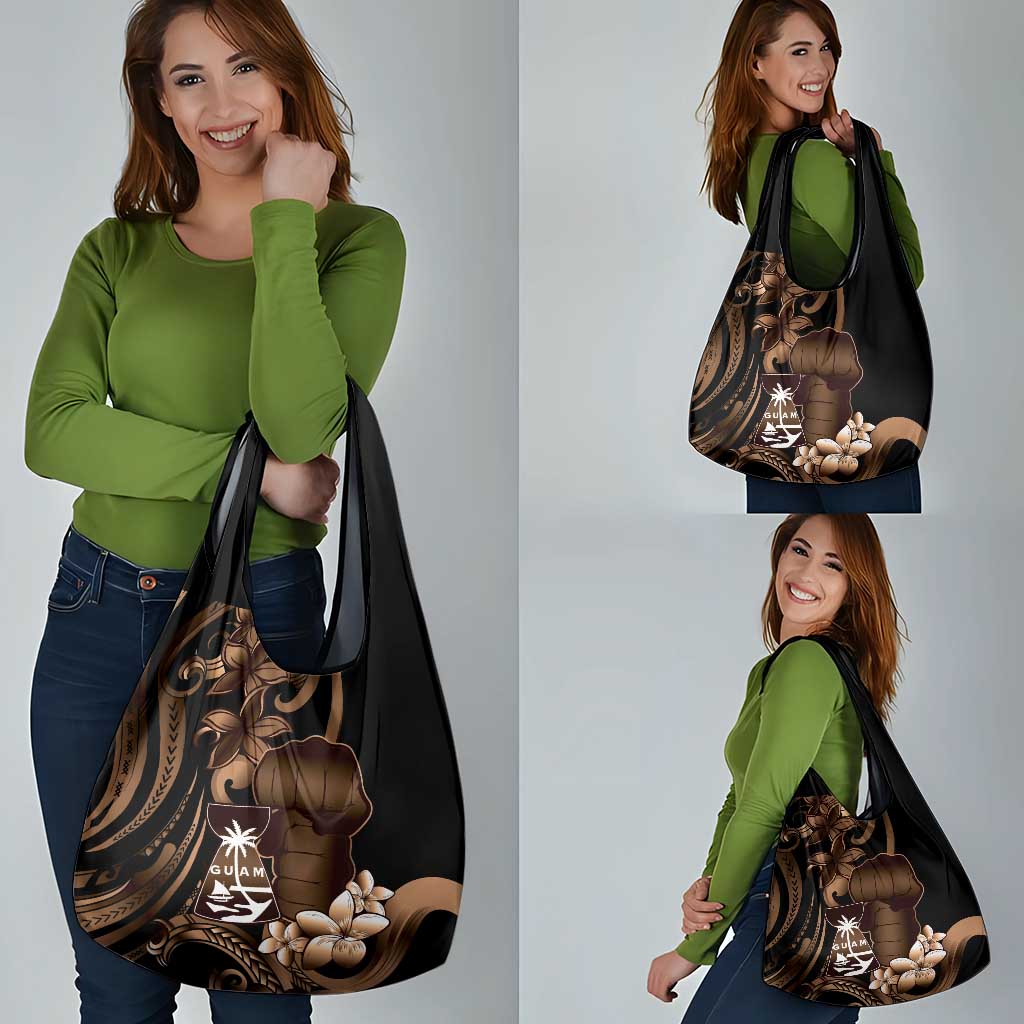 Brown Hafa Adai Guam Grocery Bag Chamorro Latte Stone Hand With Plumeria