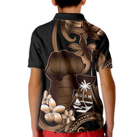 Brown Hafa Adai Guam Kid Polo Shirt Chamorro Latte Stone Hand With Plumeria