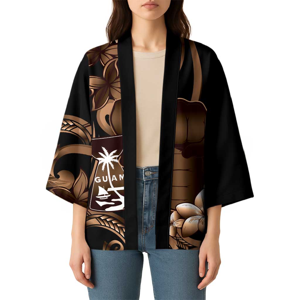Brown Hafa Adai Guam Kimono Chamorro Latte Stone Hand With Plumeria - Polynesian Pride