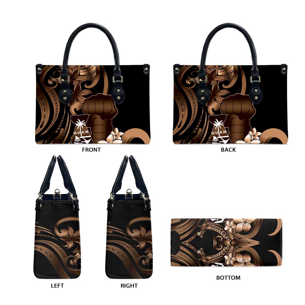 Brown Hafa Adai Guam Leather Bag Chamorro Latte Stone Hand With Plumeria - Polynesian Pride