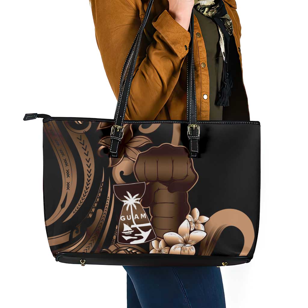 Brown Hafa Adai Guam Leather Tote Bag Chamorro Latte Stone Hand With Plumeria