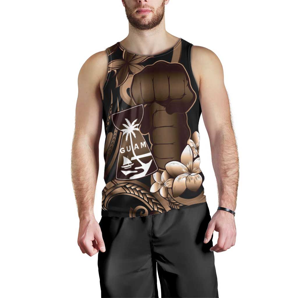 Brown Hafa Adai Guam Men Tank Top Chamorro Latte Stone Hand With Plumeria