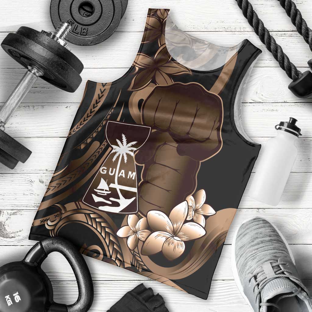 Brown Hafa Adai Guam Men Tank Top Chamorro Latte Stone Hand With Plumeria