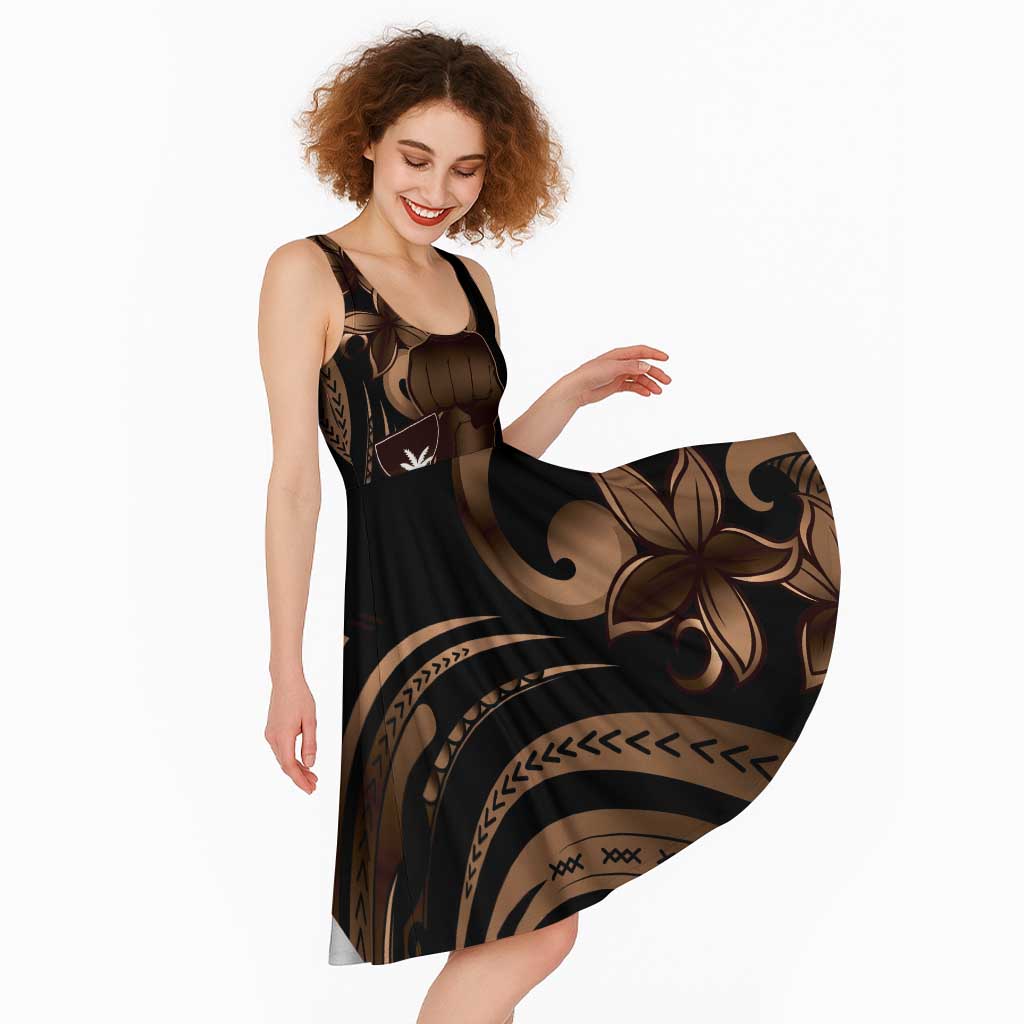 Brown Hafa Adai Guam Midi Dress Chamorro Latte Stone Hand With Plumeria - Polynesian Pride