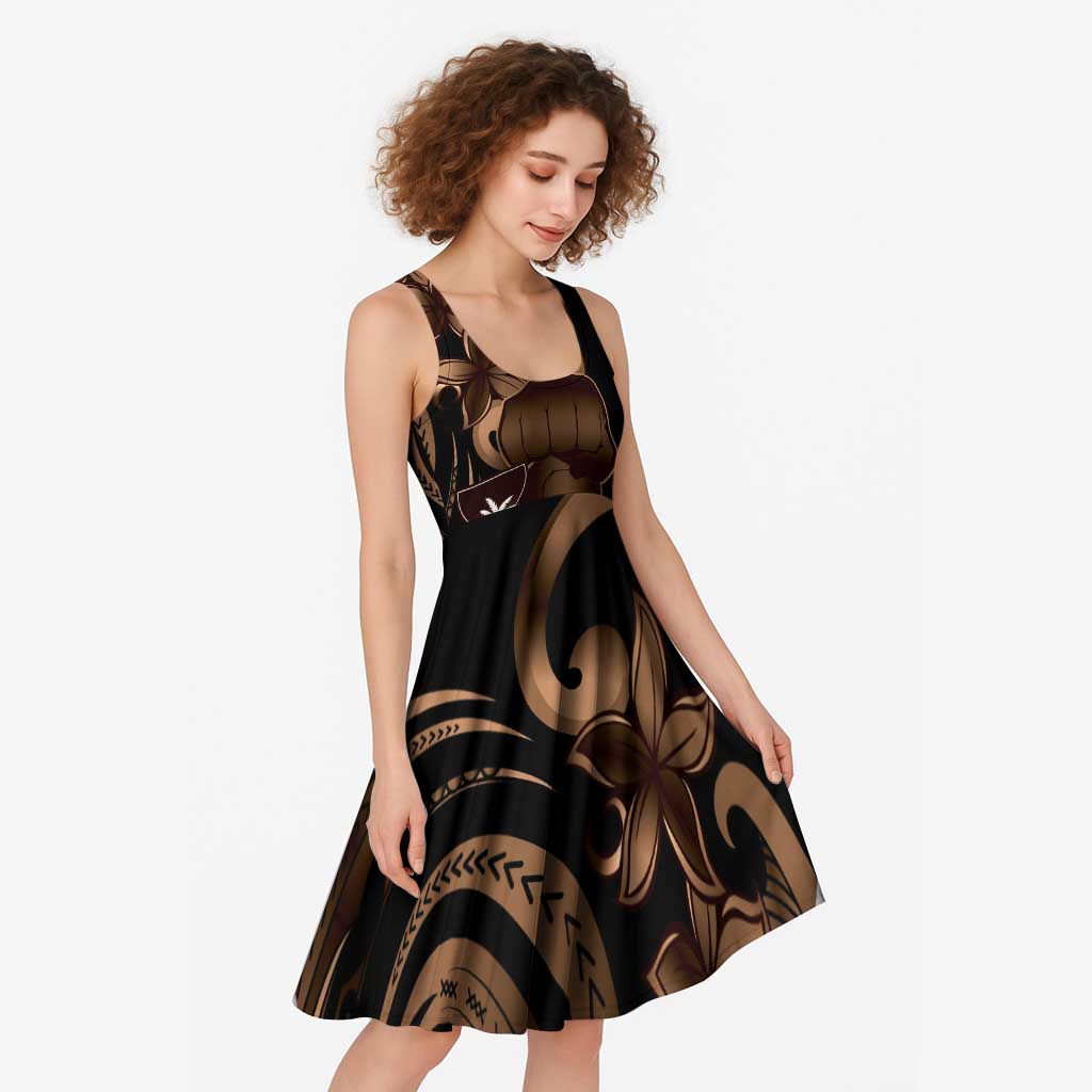Brown Hafa Adai Guam Midi Dress Chamorro Latte Stone Hand With Plumeria - Polynesian Pride