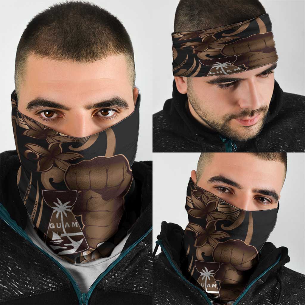 Brown Hafa Adai Guam Neck Gaiter Chamorro Latte Stone Hand With Plumeria - Polynesian Pride