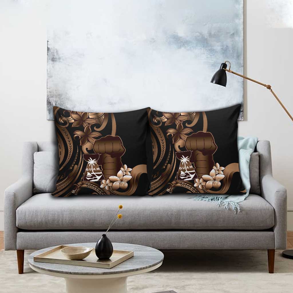 Brown Hafa Adai Guam Pillow Cover Chamorro Latte Stone Hand With Plumeria - Polynesian Pride