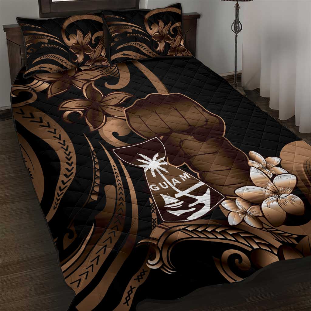 Brown Hafa Adai Guam Quilt Bed Set Chamorro Latte Stone Hand With Plumeria